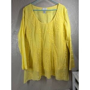 Soft Surroundings Yellow Roll Sleeve Lace Overlay Tunic Top Women’s Size Large